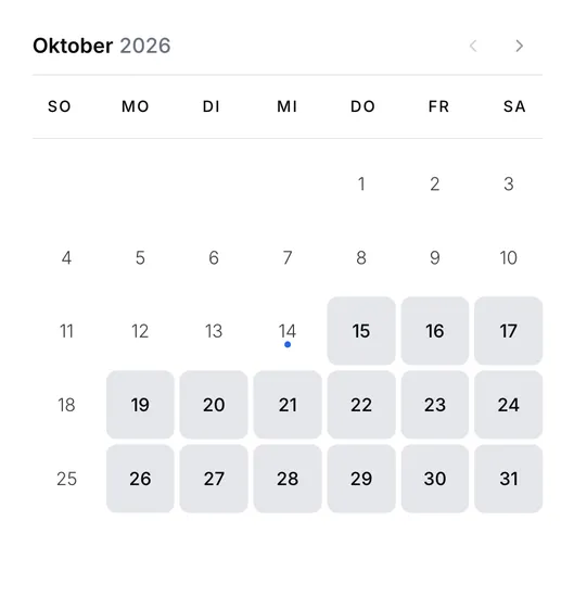 Terminkalender Oktober 2026 mit freien Demo-Terminen